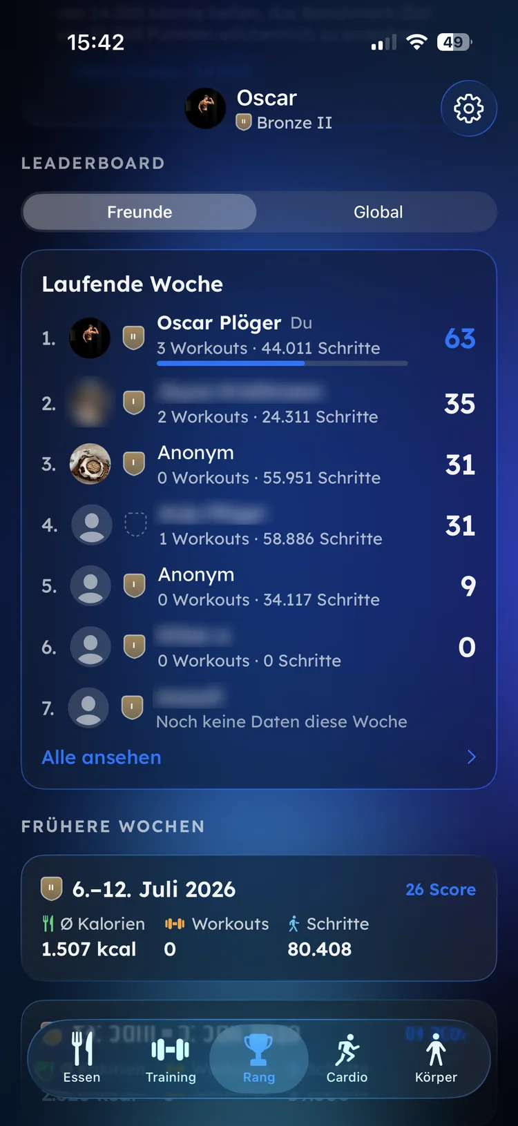 Fitaino Freunde-Leaderboard