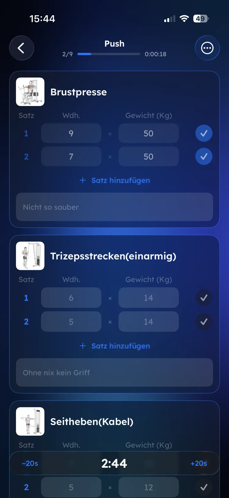Live-Workout-Tracking in Fitaino
